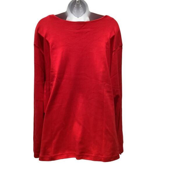 “NEW” QUACKER FACTORY RED COTTON LONG SLEEVE PULLOVER TOP W SEQUIN TRIM 3X NWT - Picture 4 of 7